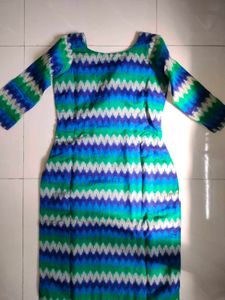 Multicolored Abstract Print Blue Kurti Women