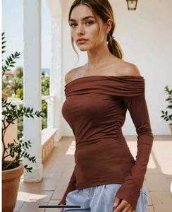 Off-Shoulder Ruched Long Sleeve Top