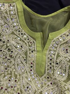 Lime Green Mirrorwork Kurta Set