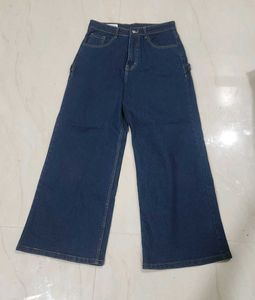 Dark Blue Wide-Leg High-Waist Jeans –