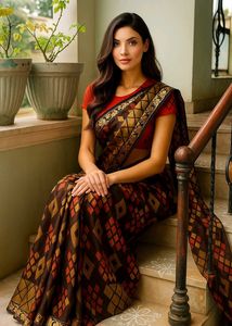 Elegant Brown Patterned Saree