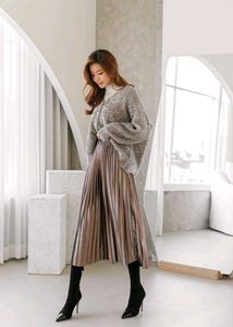 Korean Metallic Pleated Skirt