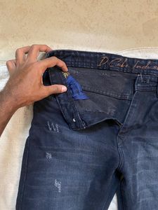 Dark Blue Distressed Slim Fit Jeans – Size 30