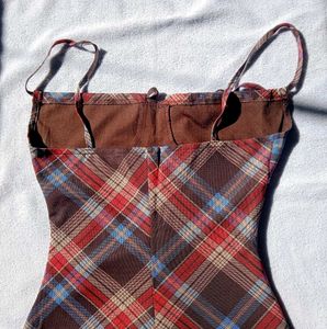 Plaid Tie-Front Bodycon Dress