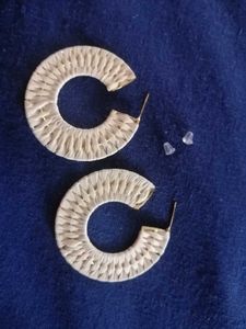 Nykaa - Off White Raffia Beige Hoop Earrings