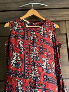Red Printed Fish cut kurta