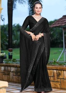 Black Embellished Saree with Blouse Piece