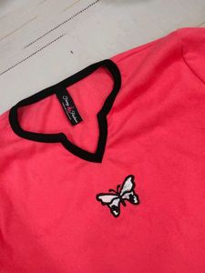 Pink Butterfly Ruffle Tee