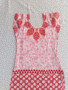 Red &amp; White Printed Kurta L Size