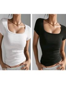 2 square neck top black and white