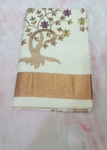 Kerala Embroided Cotton Kasav Saree