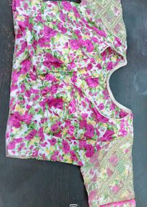 Pink &amp; Gold Saree With Petticoat And Blouse