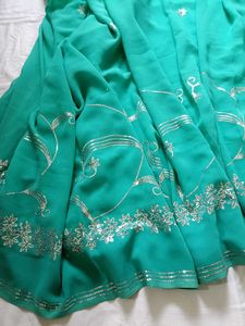 Unused Turquoise Sequins Saree