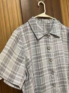 Grey Bluish Plaid Button-Down Shirt