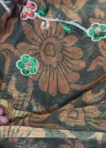 Elegant Olive Green Floral Saree