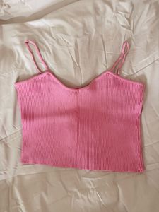 Pink Ribbed Crop Top