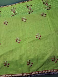 BrandNew Embroidary LimeGreen ChanderiCotton Saree