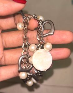 Pearl &amp; Heart Charm Bracelet