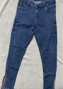Dark Blue Skinny Jeans with Lace-Up Ankle detail
