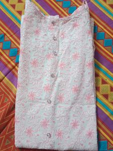 White And Pink Thick Cotton Colour Kurti