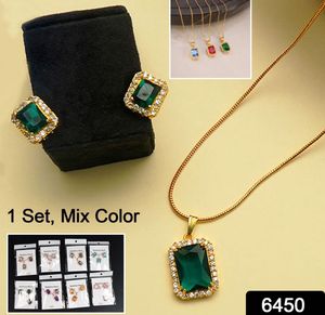 Emerald Stone Pendant With Earings Set