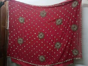 Elegant Red Embellished Heavy Saree