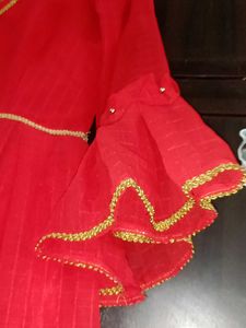 Elegant Red Gown with Rose Flowers