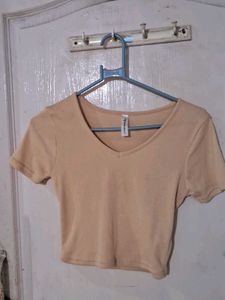 Beige Cropped T-Shirt