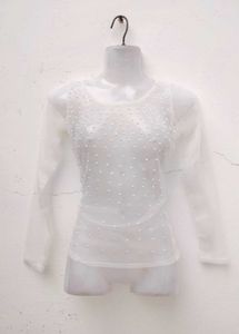 Pearl Embellished Sheer Top