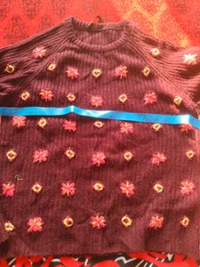 Floral Embroidered Burgundy Sweater