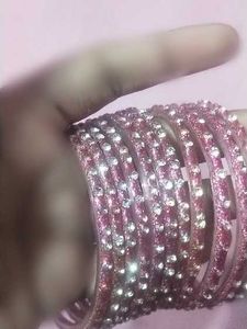Sparkling Pink Glass Bangle Set (Set Of 11)