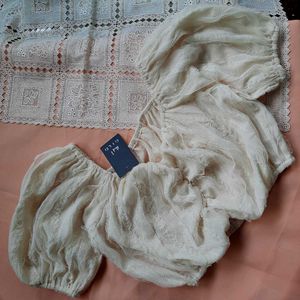 Sheer Korean Puff Sleeve Crop Top