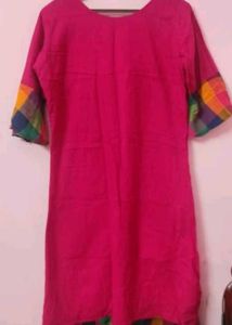 Pink Kurti with Colorful Sleeves