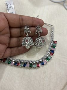 Multicolour Necklace Set With Jhumka