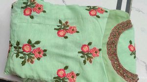 Mint Green Organza Anarkali  Floral Embroidered