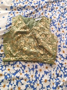 Green floral blouse