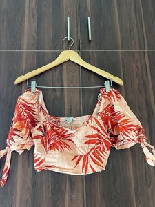 Forever21 Coral Leaves Crop Top