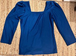 Blue Square Neck Top