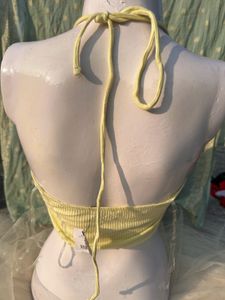 Yellow Ribbed Halter Top