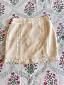 Tweed Cream Lace Korean Skirt