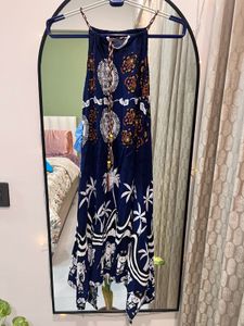 Thai Navy Halter Dress with Print