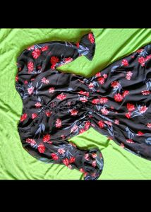 Korean Knee Length Floral Print Dress