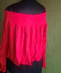 Forever 21 Hot Red Off-the-Shoulder Ruffle Blouse
