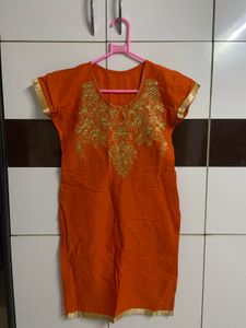 Orange Embroidered Kurti