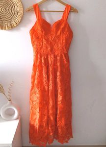Bright Orange Crochet Lace Dress From Europe