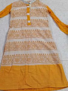 Yellow & White Print Kurti