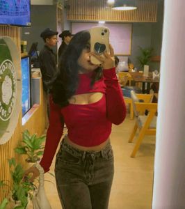 Red Cut Out Fitted Top