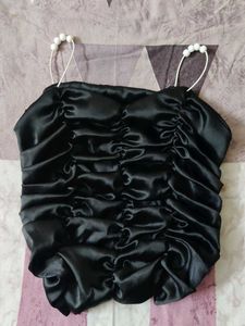 Satin Ruched Pearl Strap Top