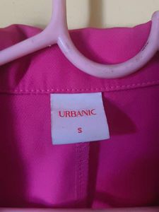 Hot Pink Blazer Dress with Mesh Sleeves
