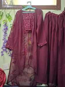 Maroon Embroidered Kurta Suit